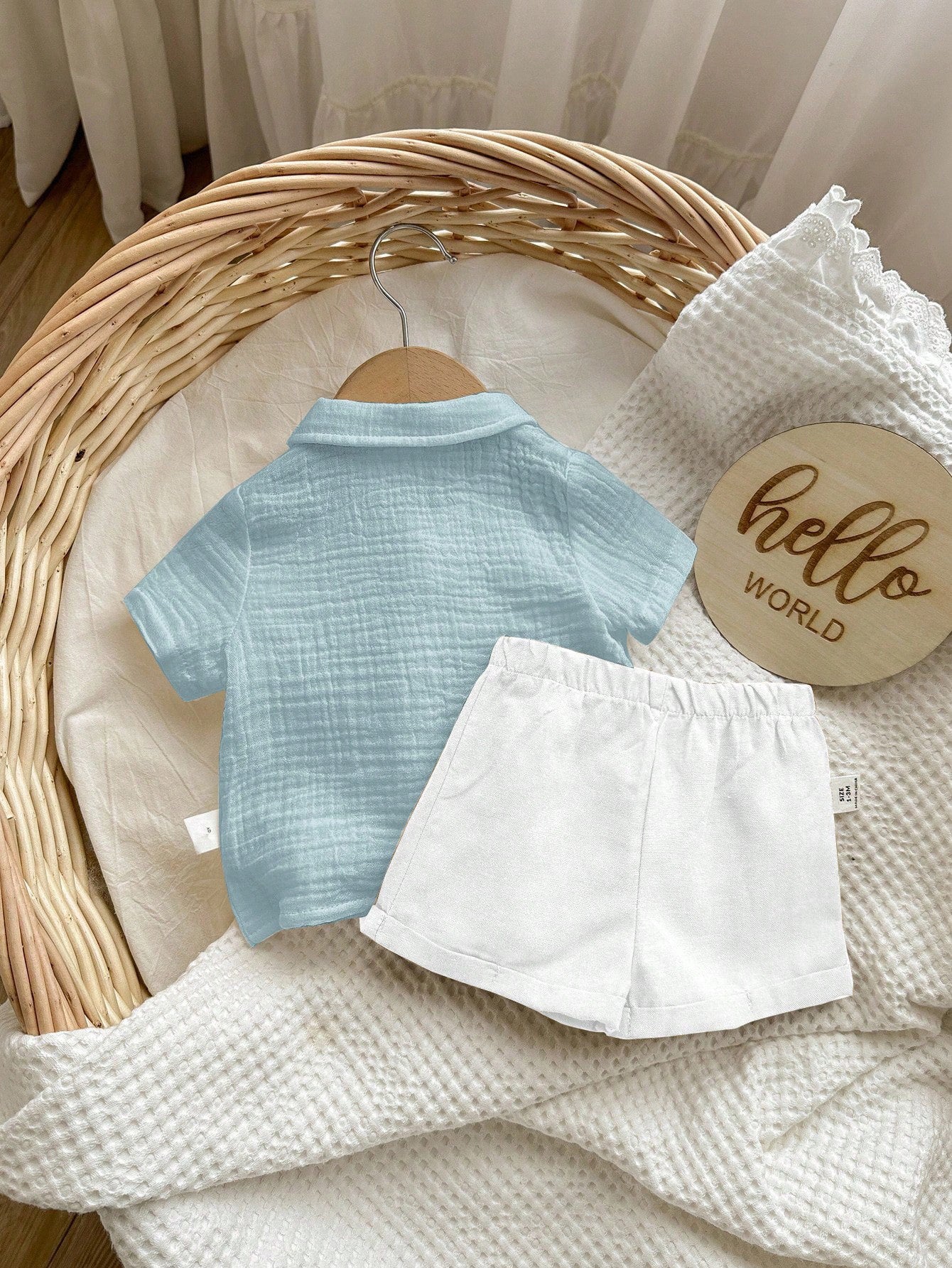Baby Boys Muslin Button-Down Shirt & Shorts Set - Powder Blue