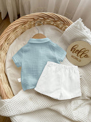 Baby Boys Muslin Button-Down Shirt & Shorts Set - Powder Blue