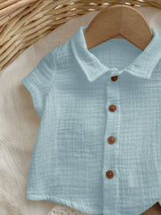 Baby Boys Muslin Button-Down Shirt & Shorts Set - Powder Blue