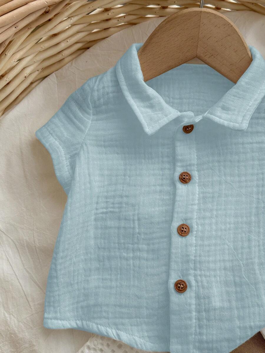 Baby Boys Muslin Button-Down Shirt & Shorts Set - Powder Blue