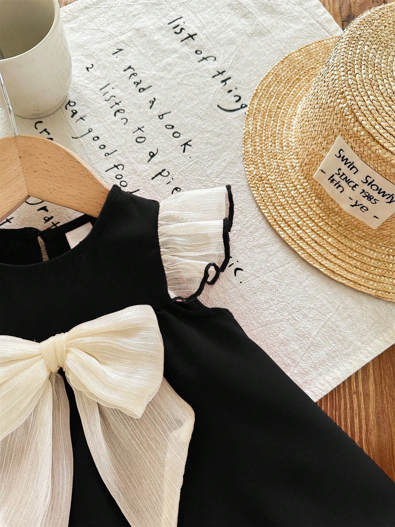Girls Ruffle Cap Sleeve Bow Front Dress - Onyx