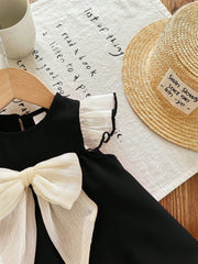 Girls Ruffle Cap Sleeve Bow Front Dress - Onyx