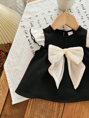Girls Ruffle Cap Sleeve Bow Front Dress - Onyx