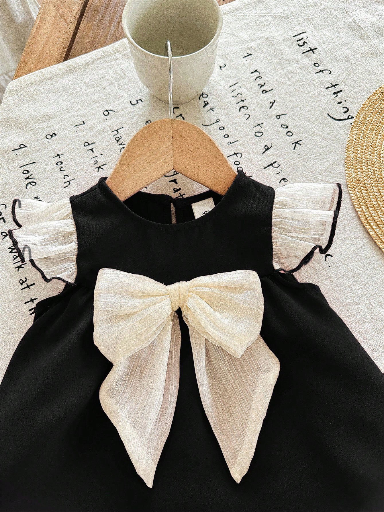 Girls Ruffle Cap Sleeve Bow Front Dress - Onyx