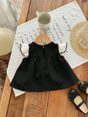 Girls Ruffle Cap Sleeve Bow Front Dress - Onyx