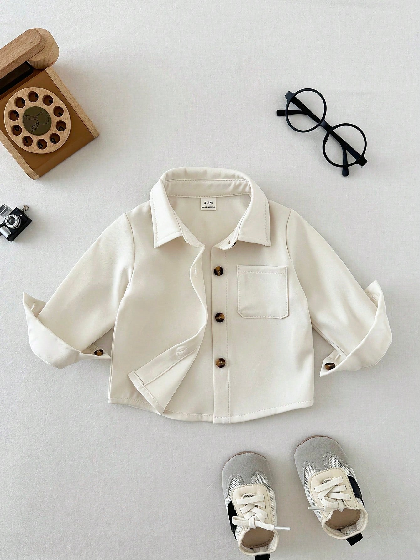 Boys Long Sleeve Button-Front Chest Pocket Overshirt - Ivory | 21 C...