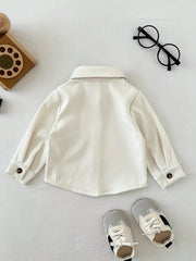 Boys Long Sleeve Button-Front Chest Pocket Overshirt - Ivory | 21 C...