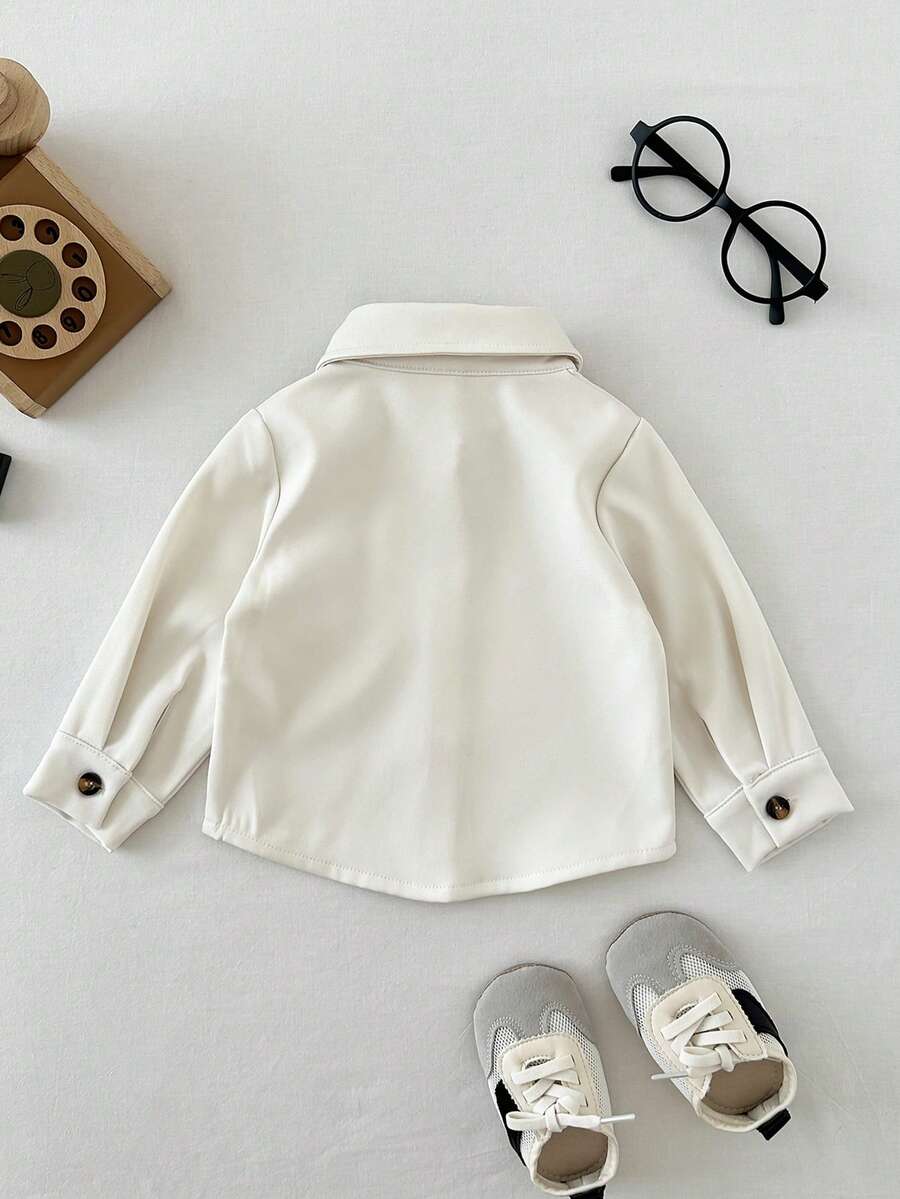Boys Long Sleeve Button-Front Chest Pocket Overshirt - Ivory | 21 C...