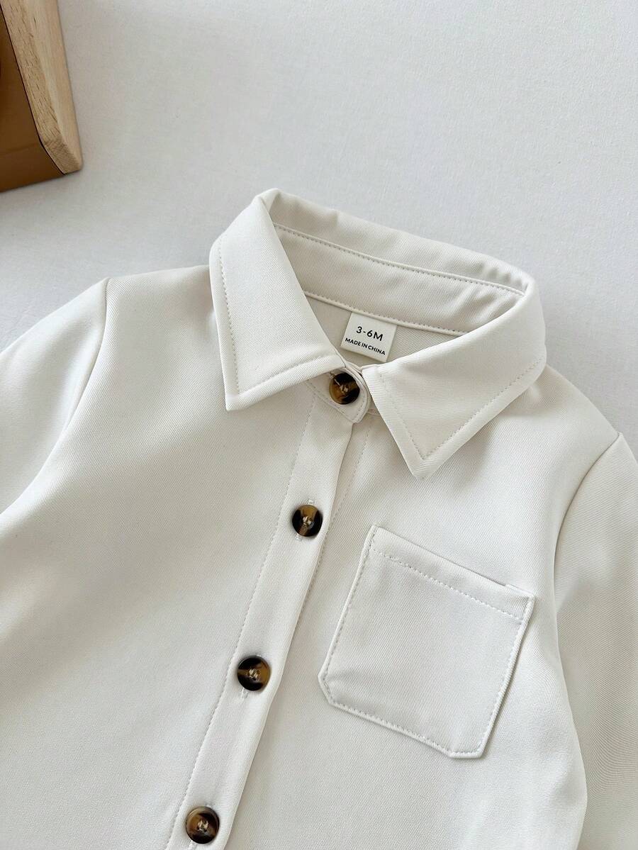 Boys Long Sleeve Button-Front Chest Pocket Overshirt - Ivory | 21 C...