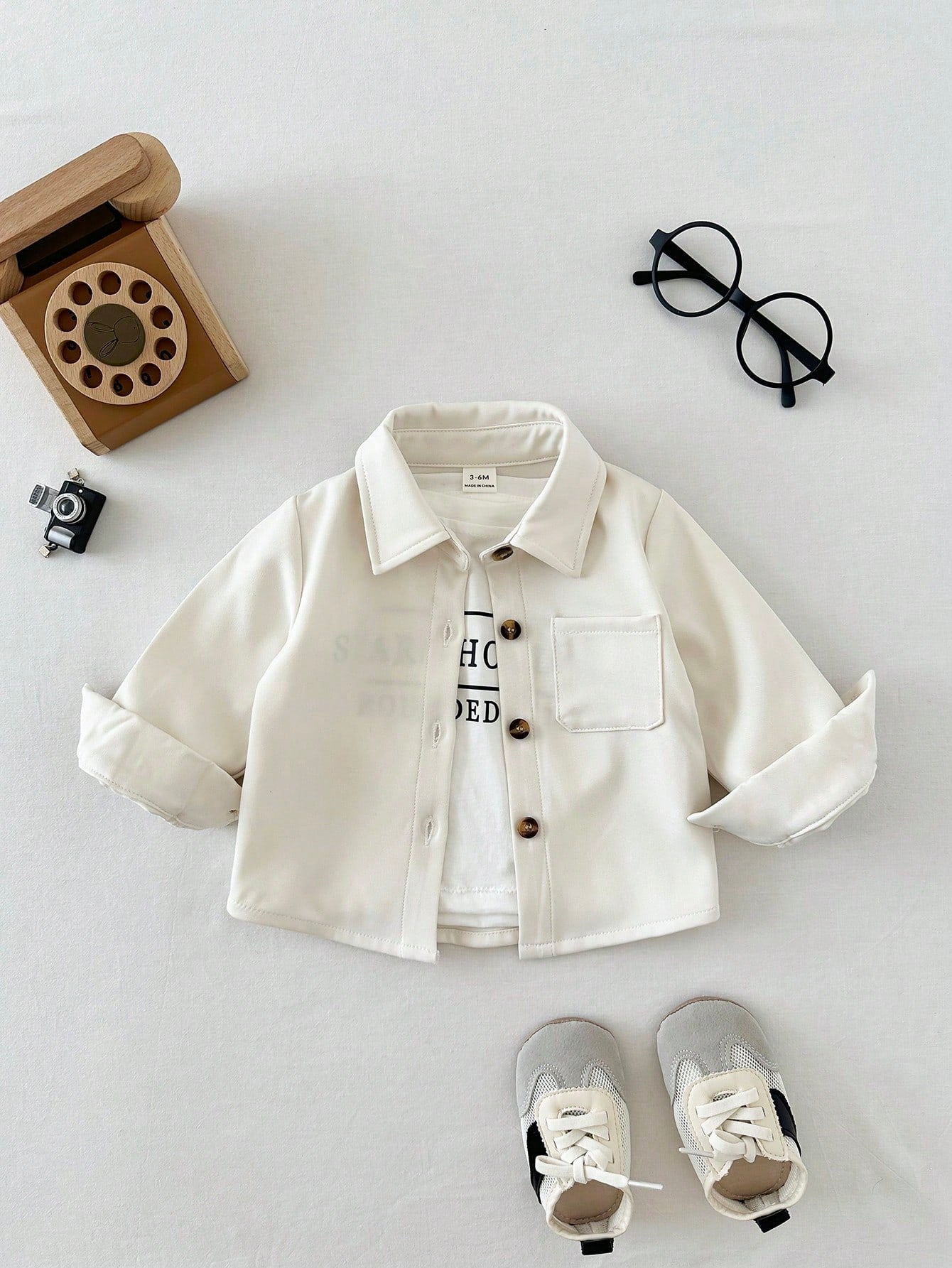 Boys Long Sleeve Button-Front Chest Pocket Overshirt - Ivory | 21 C...