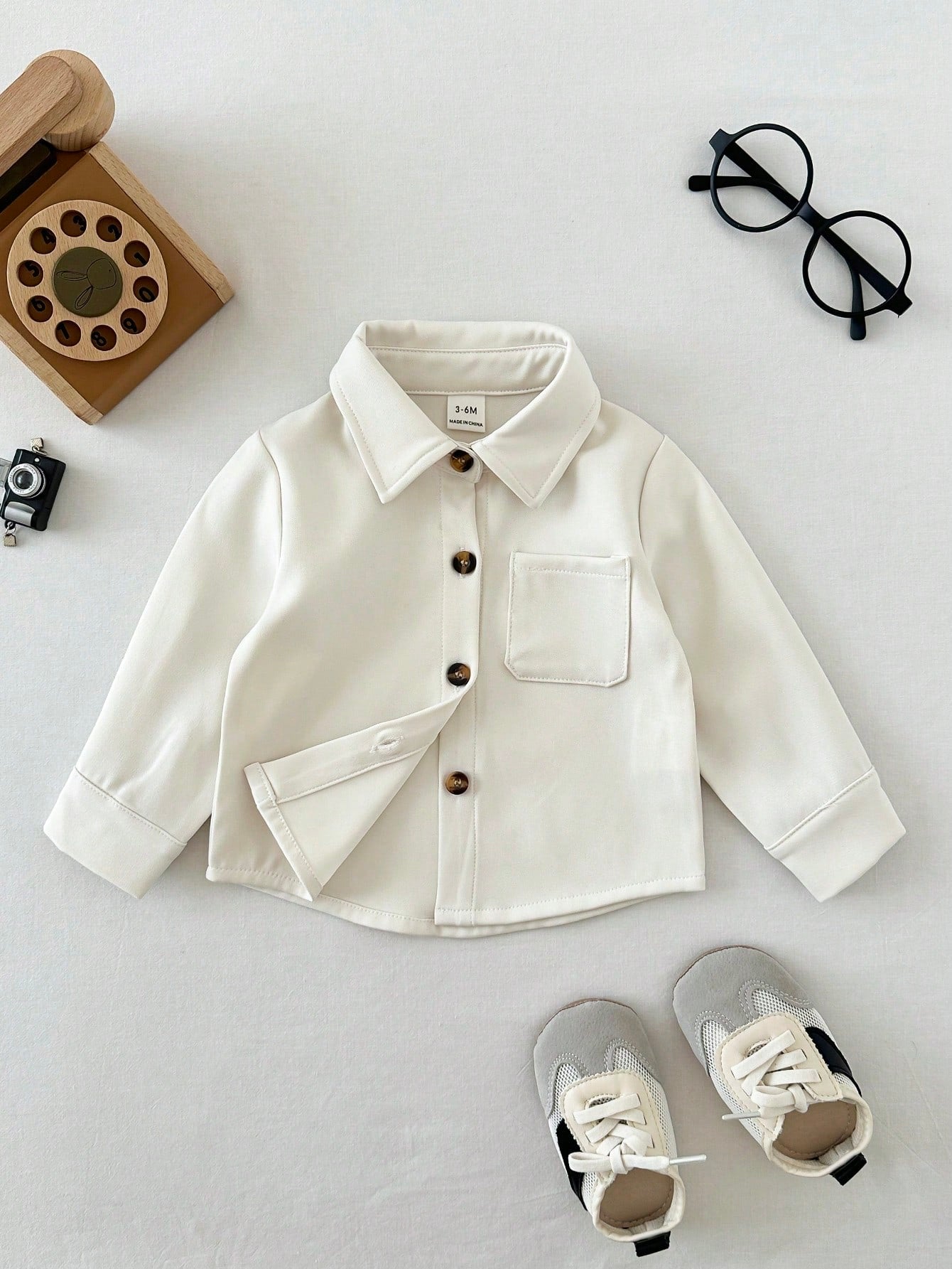 Boys Long Sleeve Button-Front Chest Pocket Overshirt - Ivory | 21 C...