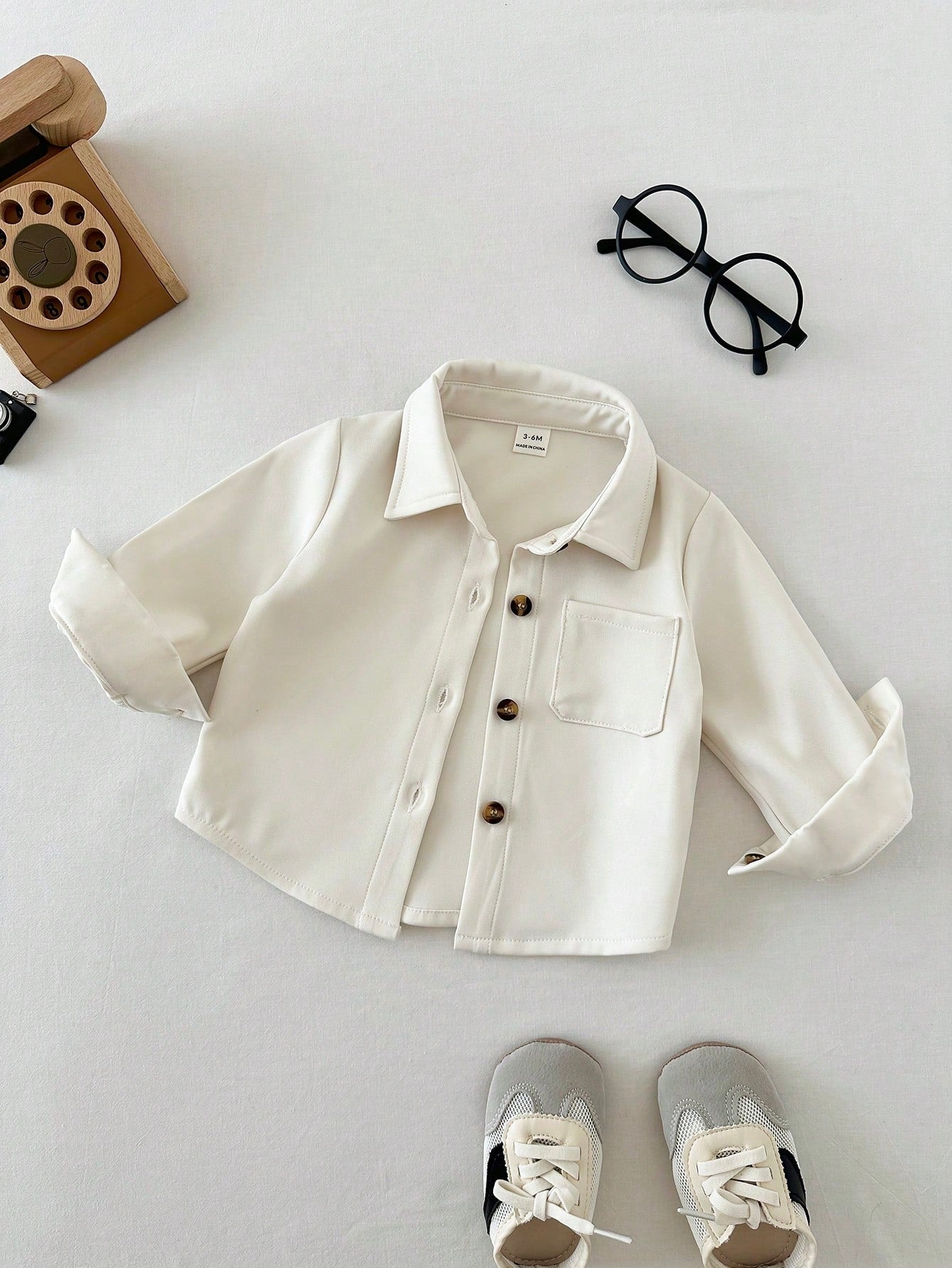 Boys Long Sleeve Button-Front Chest Pocket Overshirt - Ivory | 21 C...
