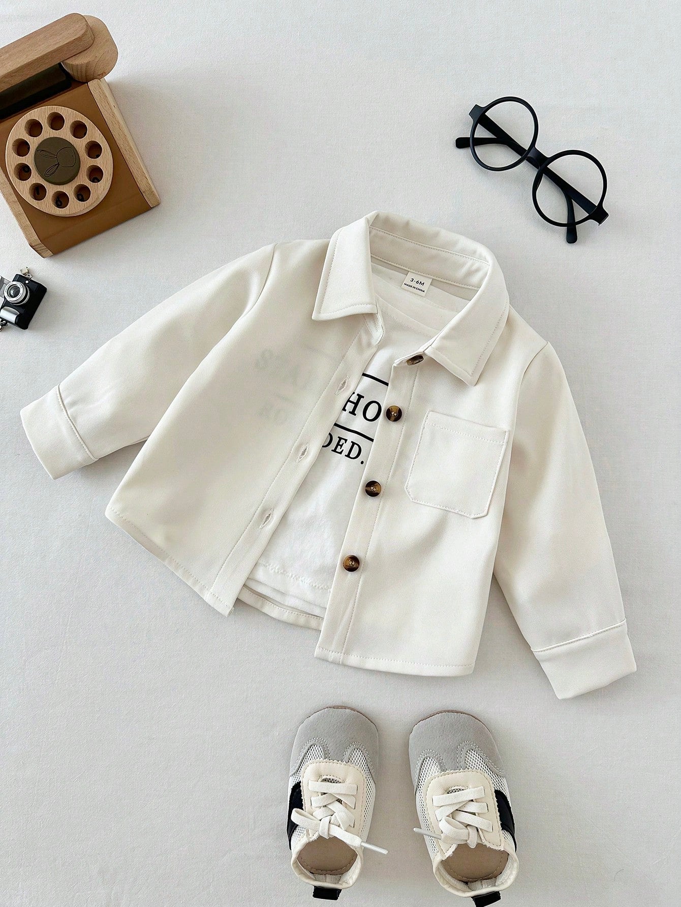 Boys Long Sleeve Button-Front Chest Pocket Overshirt - Ivory | 21 C...