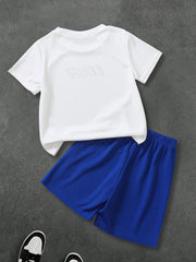 Boys Graphic Mesh Athletic Tee & Shorts Set - Cobalt