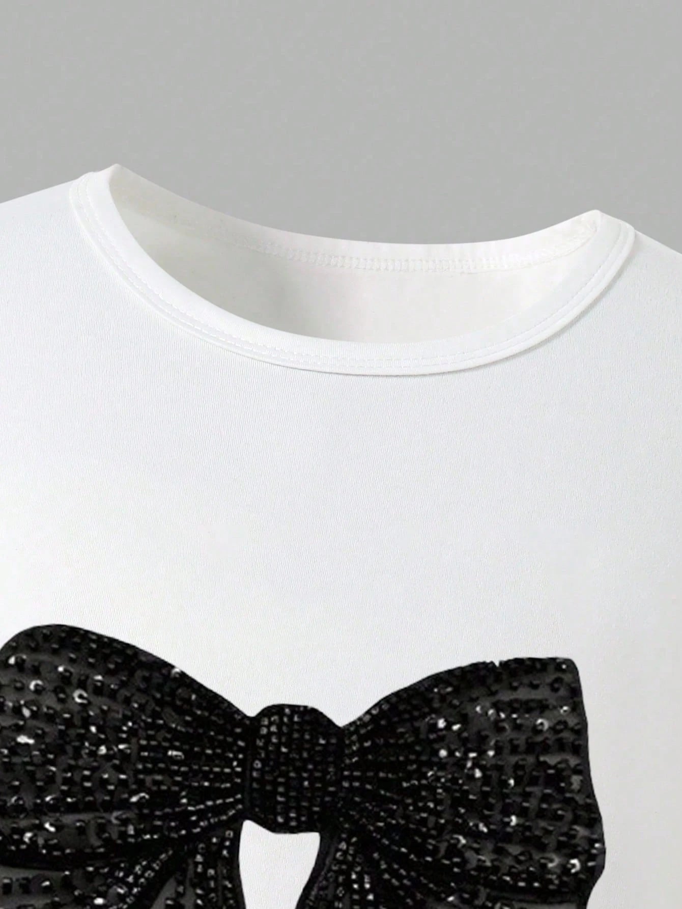 2pcs Big Girls Sequin Bow Crop Tee & Cargo Pants Set - Ivory | 21 C...