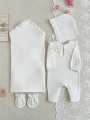 4pcs Baby Girls Lace-Trim Footed Sleepsuit Gift Set - Ivory | 21 Ce...