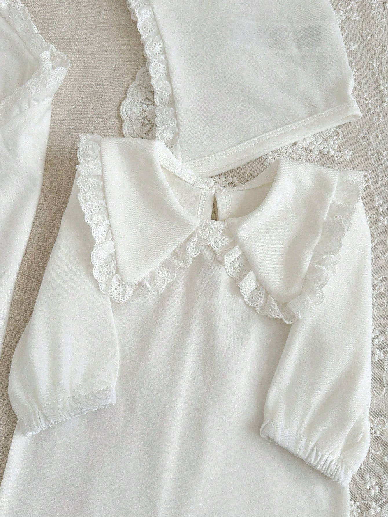 4pcs Baby Girls Lace-Trim Footed Sleepsuit Gift Set - Ivory | 21 Ce...