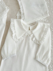 4pcs Baby Girls Lace-Trim Footed Sleepsuit Gift Set - Ivory | 21 Ce...