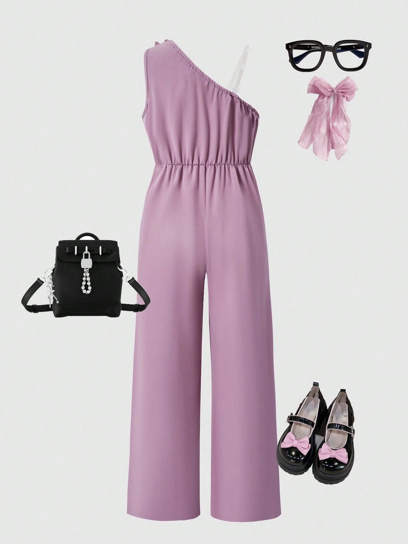 Big Girls 3D Floral Appliqué One-Shoulder Wide-Leg Jumpsuit - Mauve...