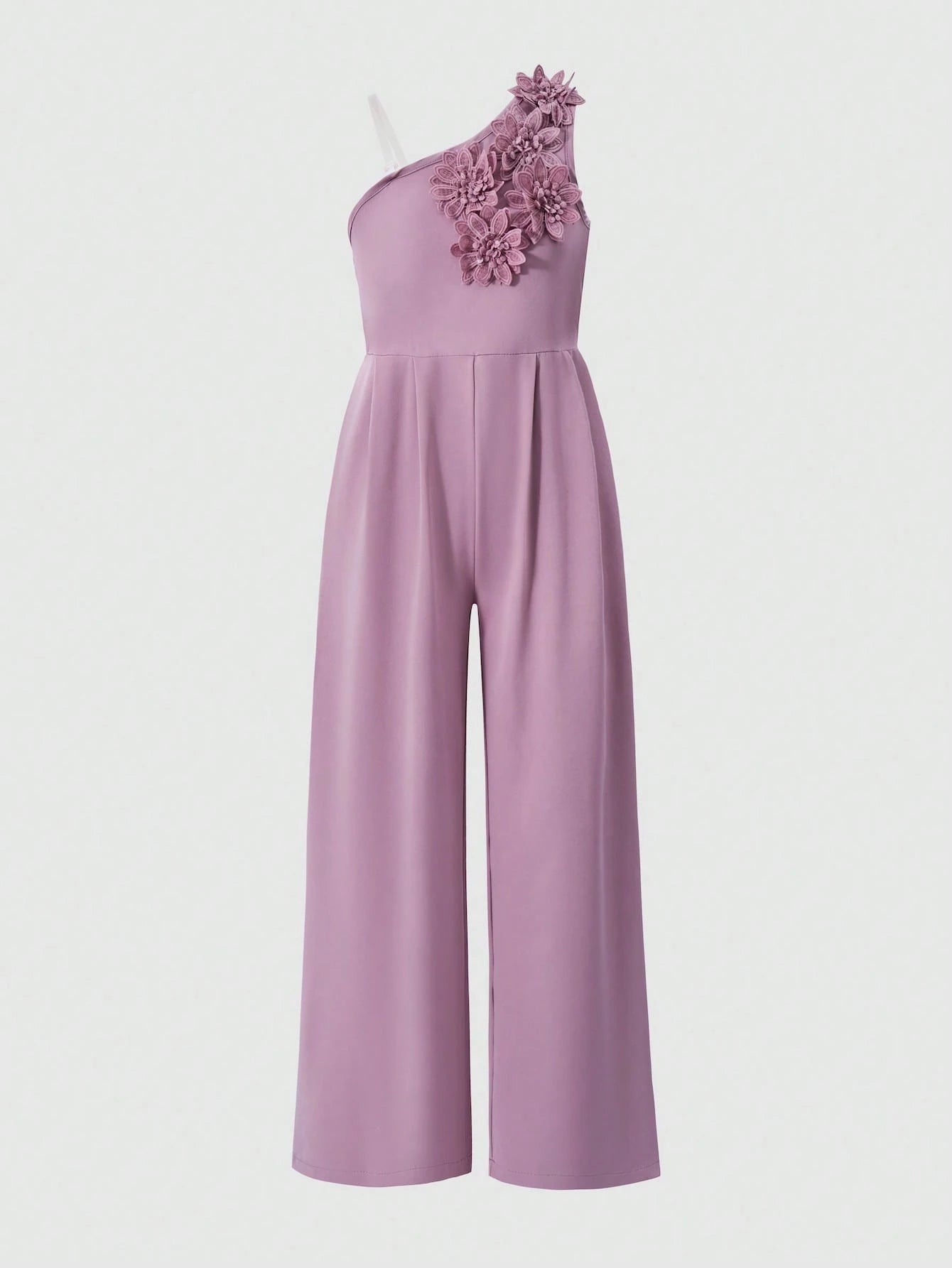 Big Girls 3D Floral Appliqué One-Shoulder Wide-Leg Jumpsuit - Mauve...