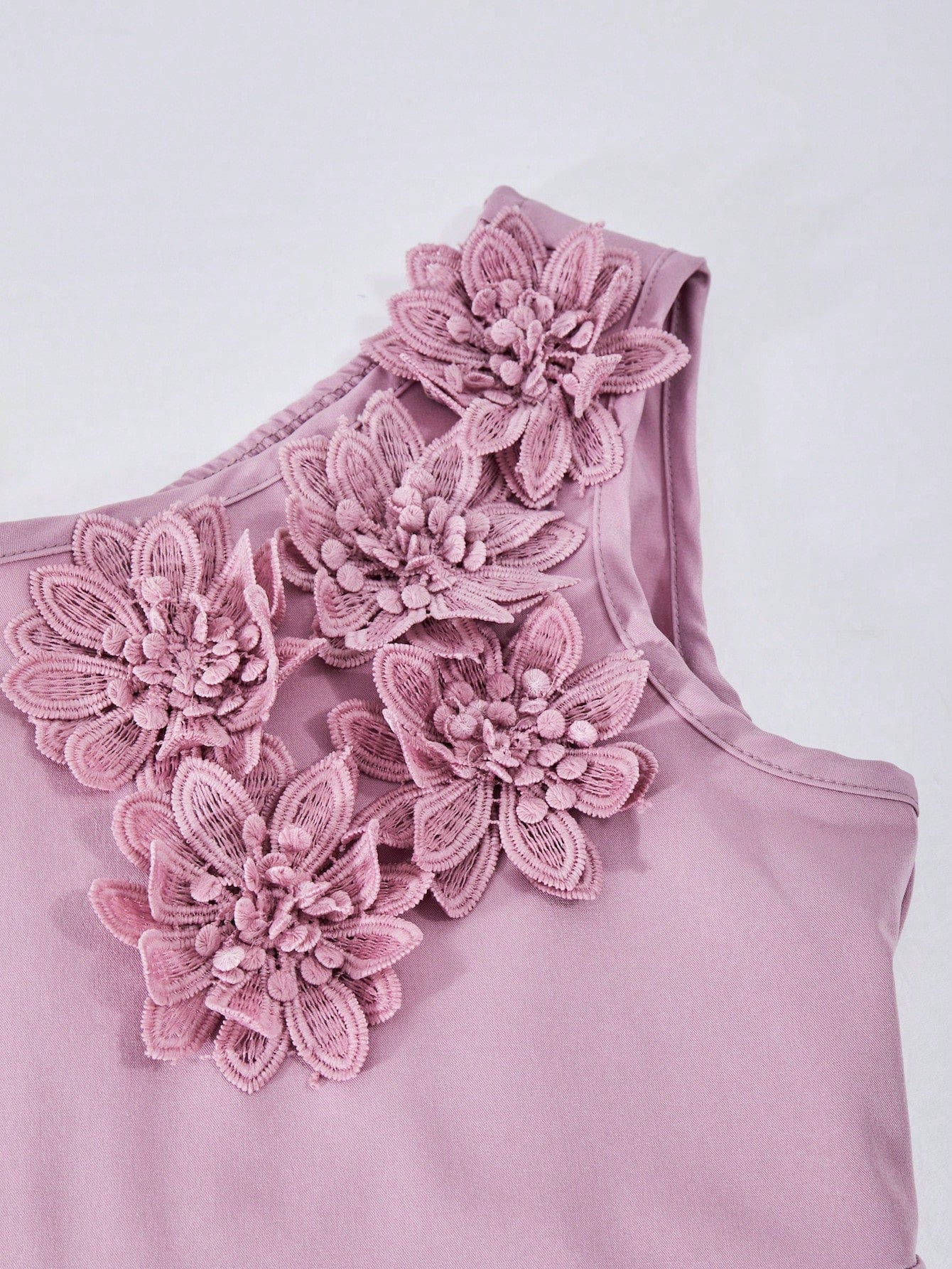 Big Girls 3D Floral Appliqué One-Shoulder Wide-Leg Jumpsuit - Mauve...