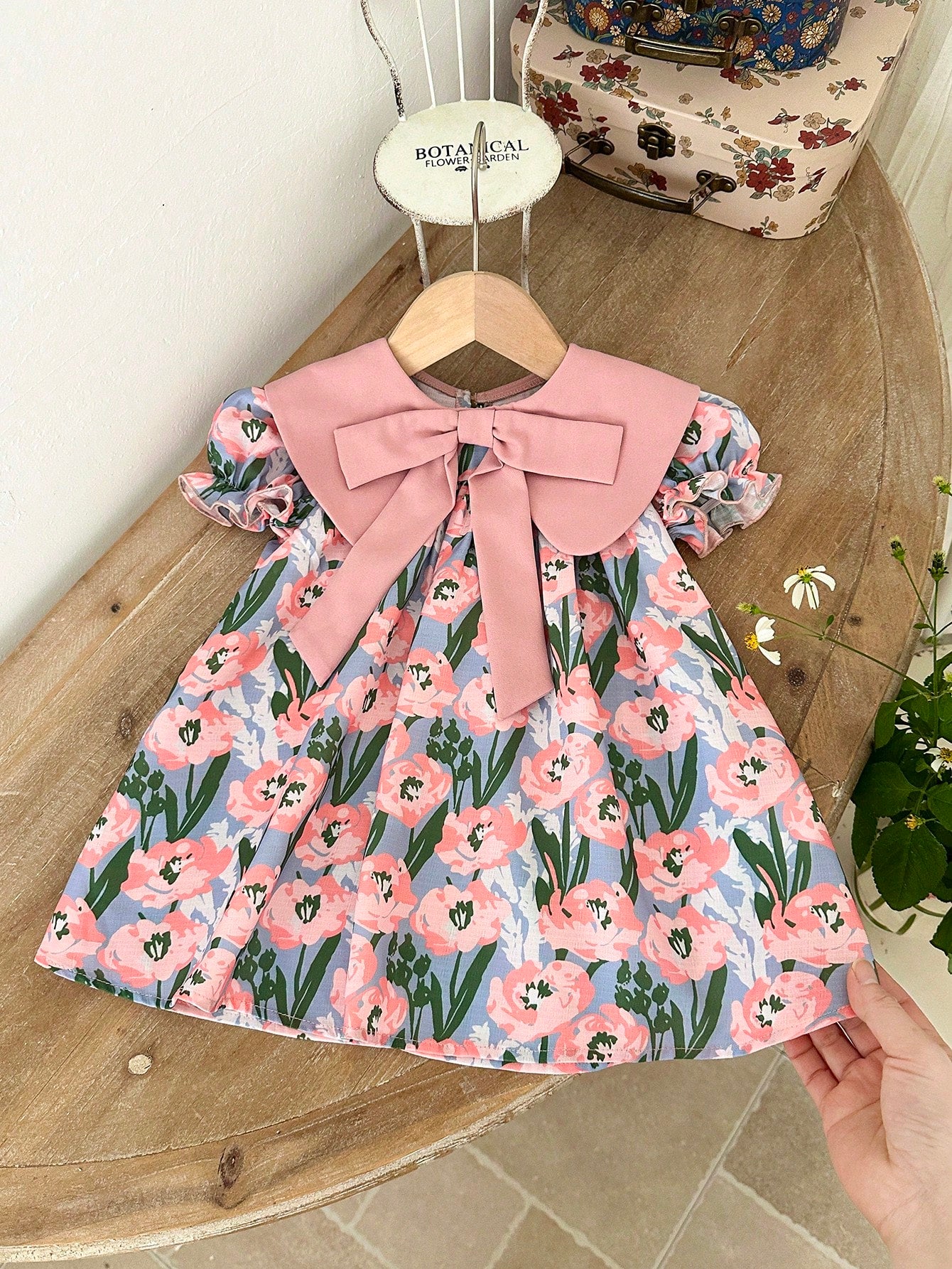 Girls Tulip Print Bow Collar Puff Sleeve Dress - Periwinkle | 21 Ce...