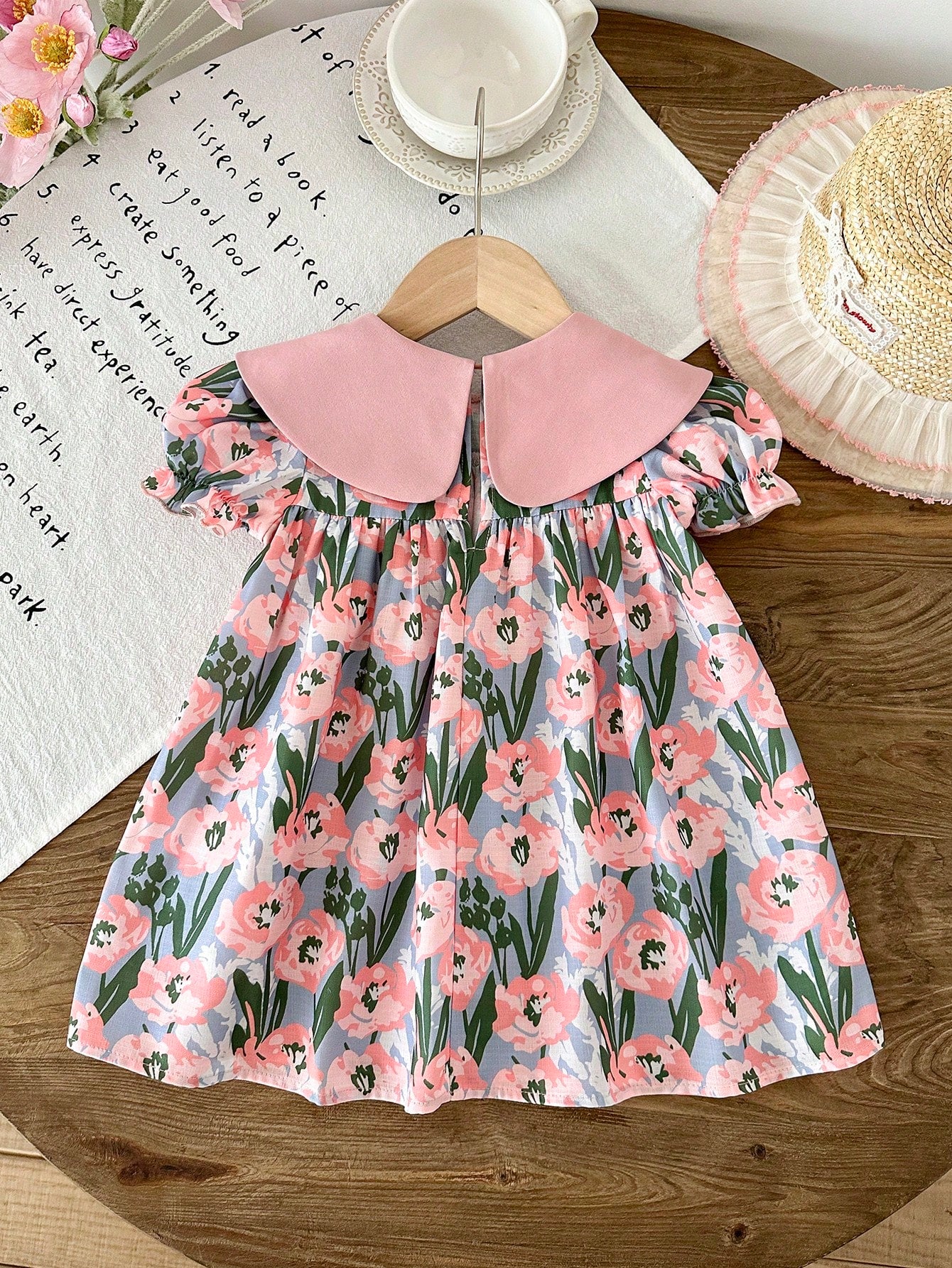Girls Tulip Print Bow Collar Puff Sleeve Dress - Periwinkle | 21 Ce...
