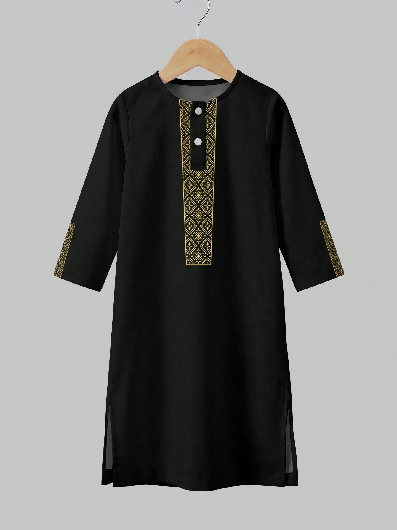 Boys Gold Embroidered Thobe Arabic Robe - Onyx