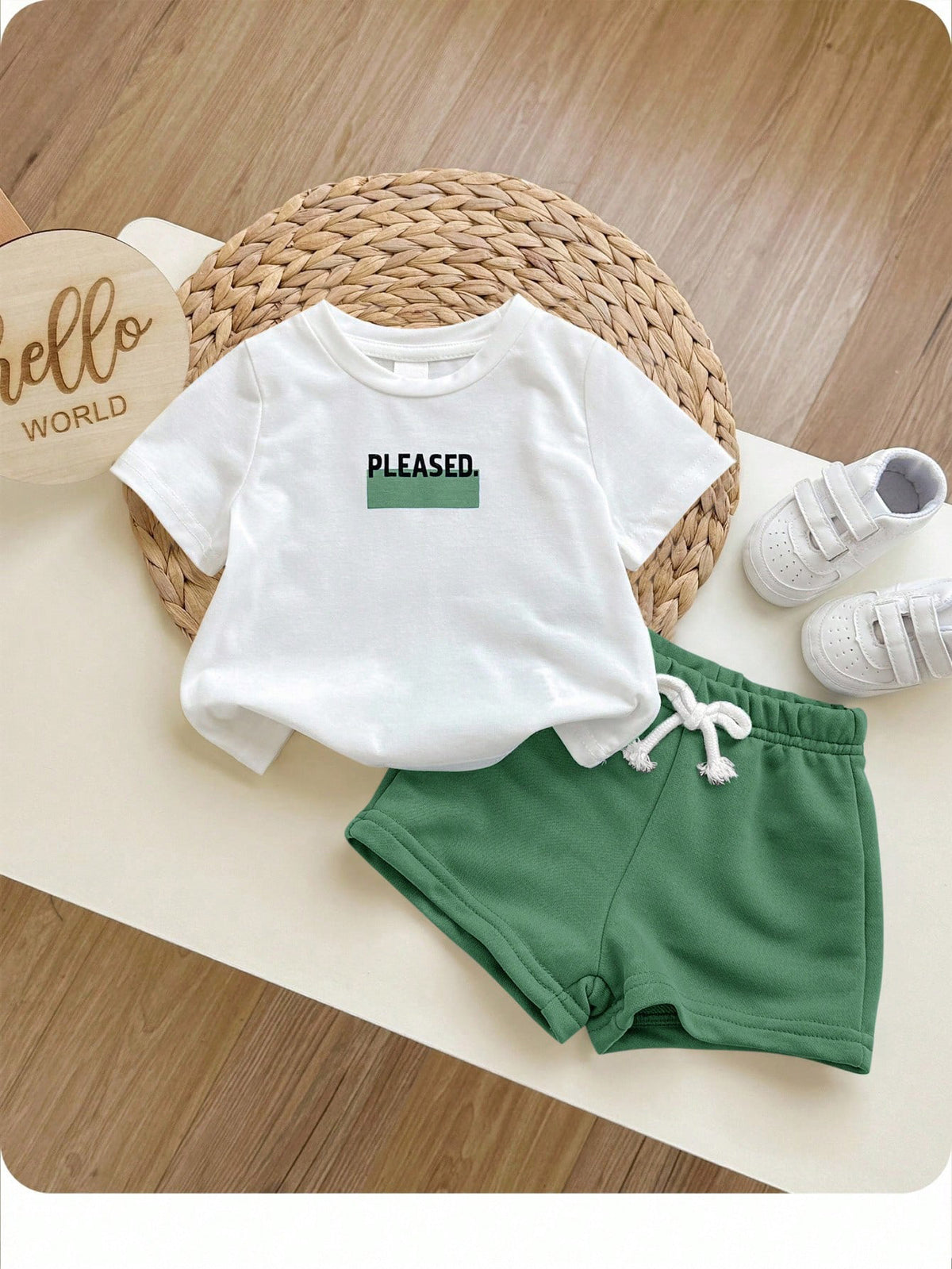 2pcs Boys Graphic Tee & Drawstring Shorts Set - Sage