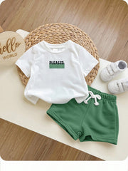 2pcs Boys Graphic Tee & Drawstring Shorts Set - Sage