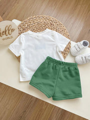 2pcs Boys Graphic Tee & Drawstring Shorts Set - Sage