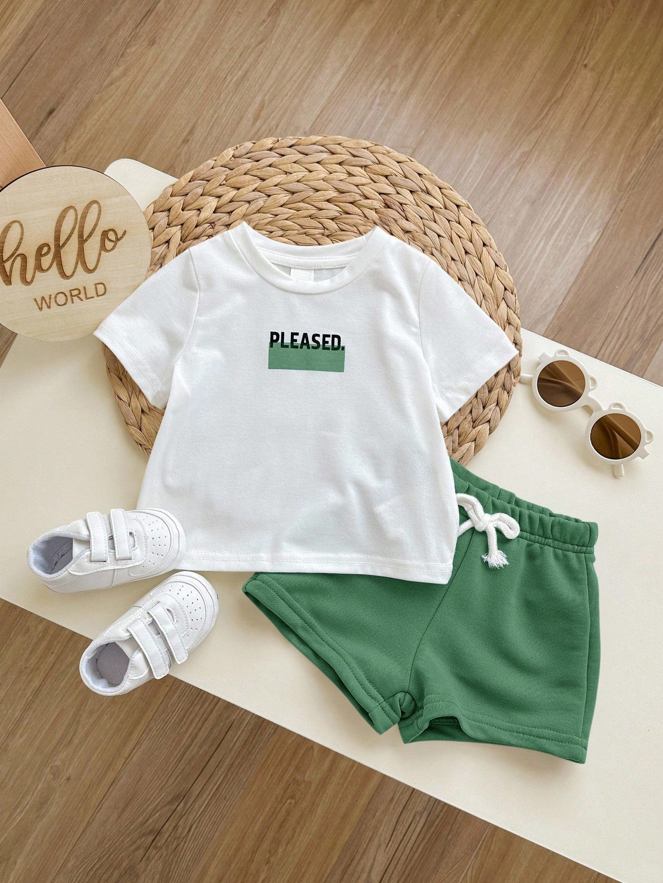 2pcs Boys Graphic Tee & Drawstring Shorts Set - Sage