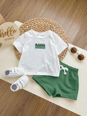 2pcs Boys Graphic Tee & Drawstring Shorts Set - Sage