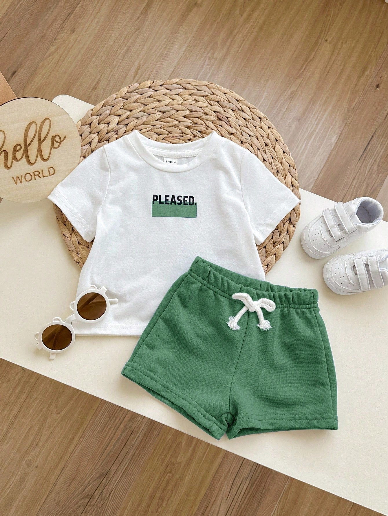 2pcs Boys Graphic Tee & Drawstring Shorts Set - Sage
