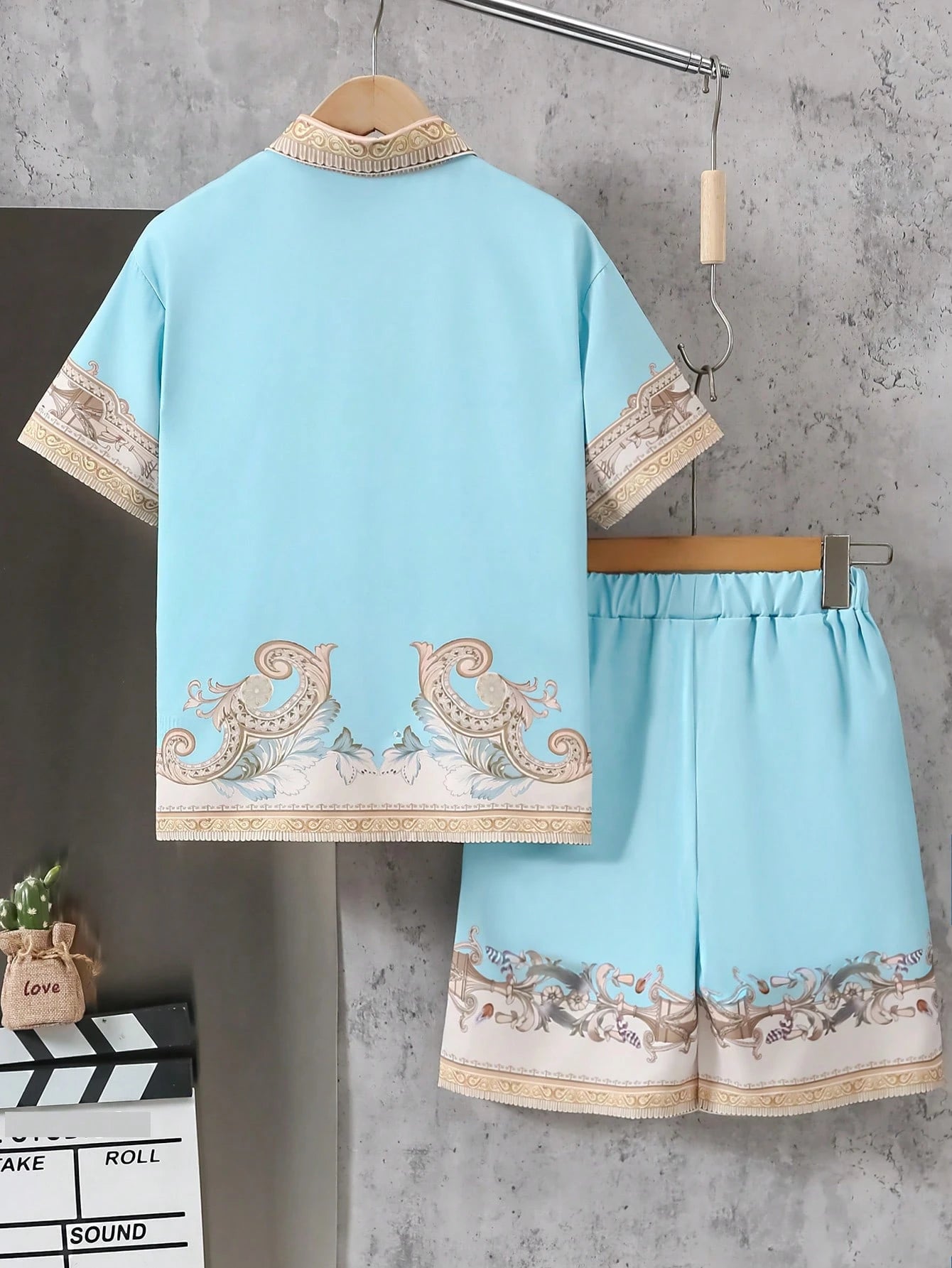 2pcs Big Boys Baroque Print Shirt & Shorts Set - Aqua | 21 Century ...