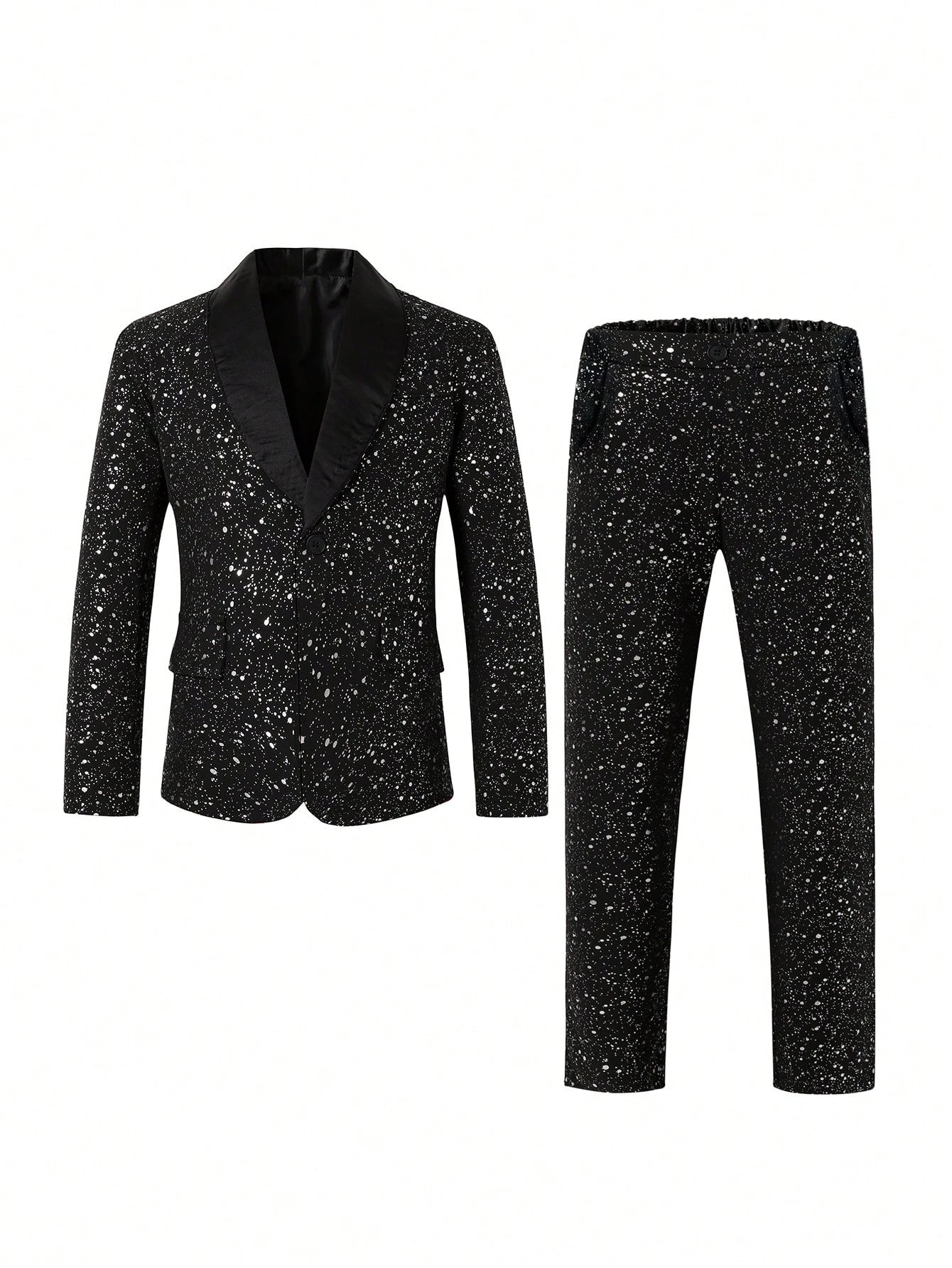 2pcs Big Boys Shiny Jacket & Trousers Suit - Midnight Black