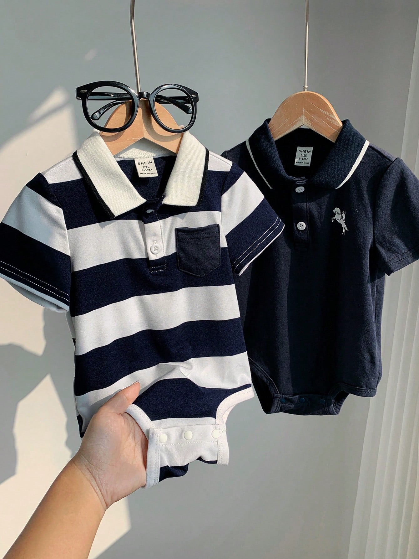 Baby Boys Polo Stripe Bodysuit Set - Midnight