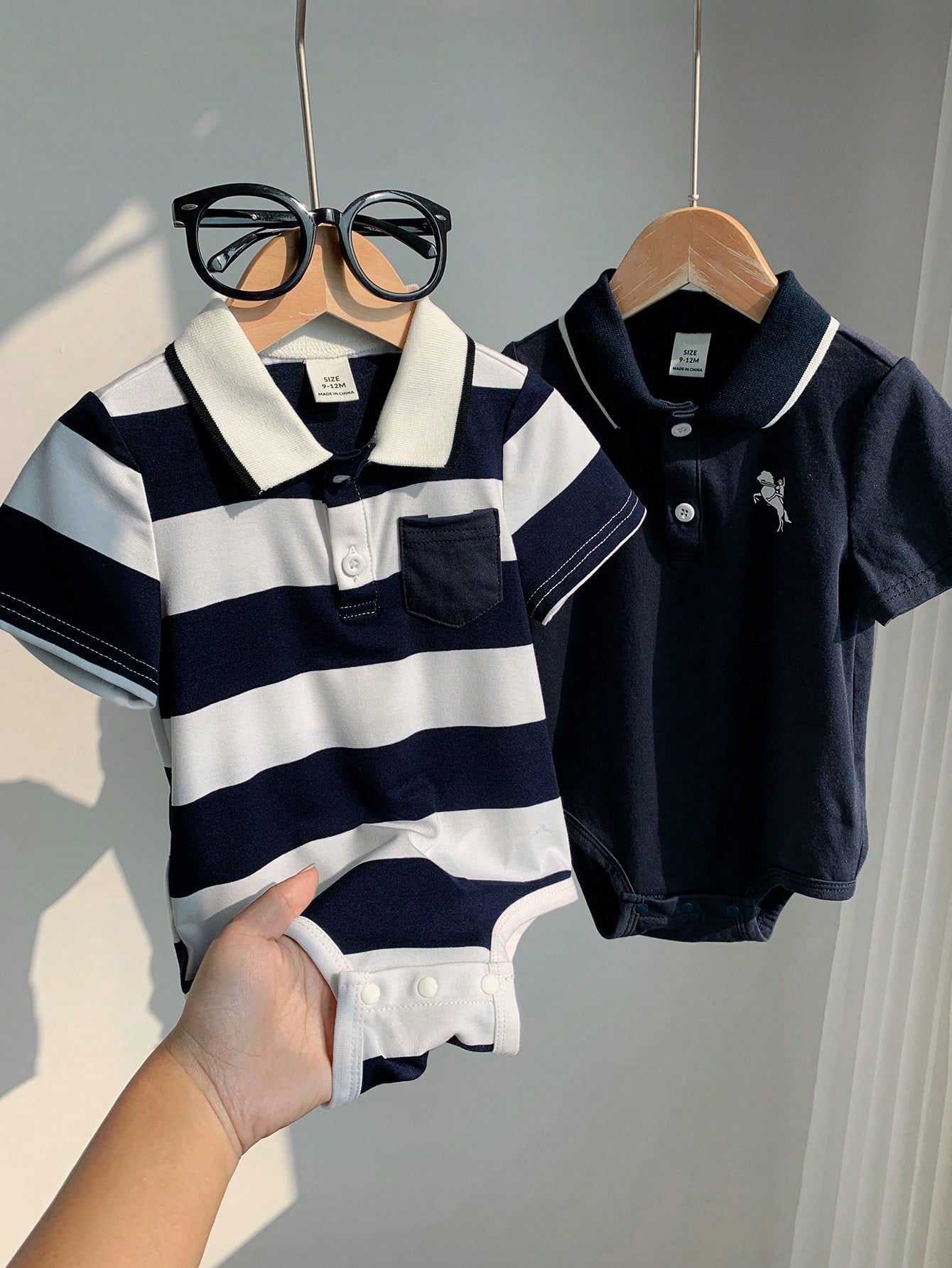 Baby Boys Polo Stripe Bodysuit Set - Midnight