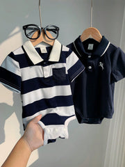Baby Boys Polo Stripe Bodysuit Set - Midnight