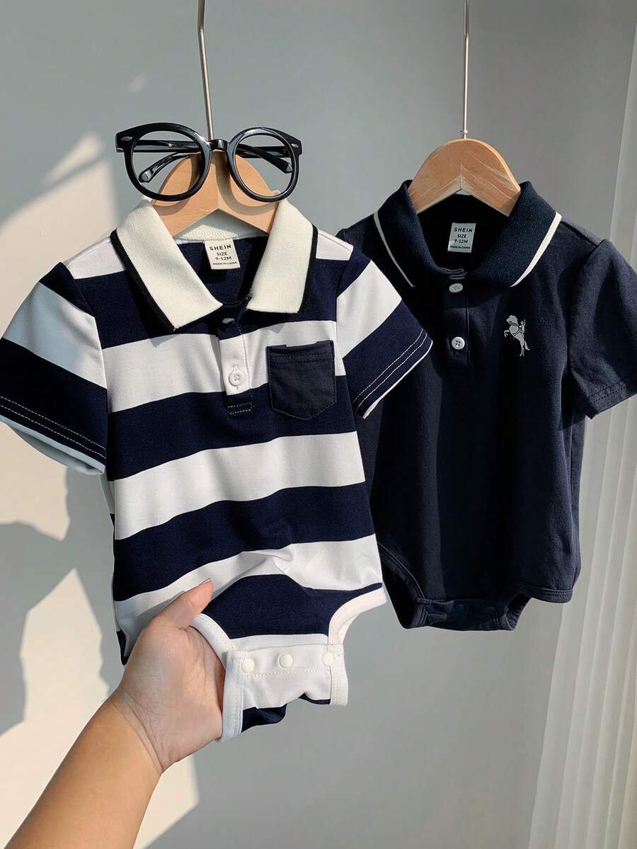 Baby Boys Polo Stripe Bodysuit Set - Midnight