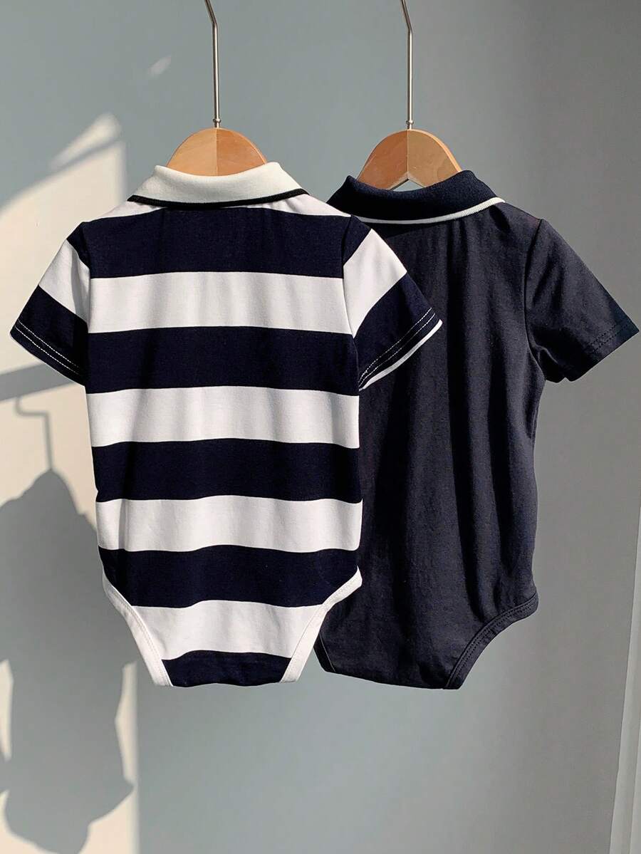 Baby Boys Polo Stripe Bodysuit Set - Midnight