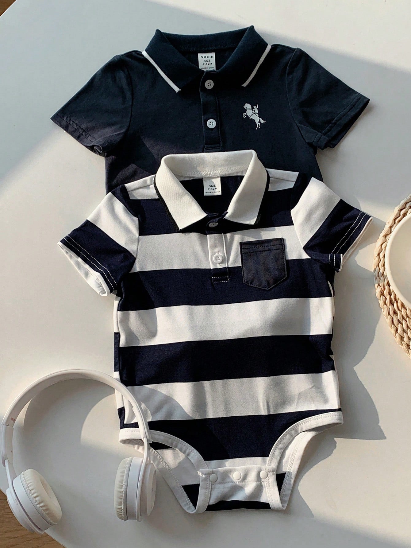 Baby Boys Polo Stripe Bodysuit Set - Midnight