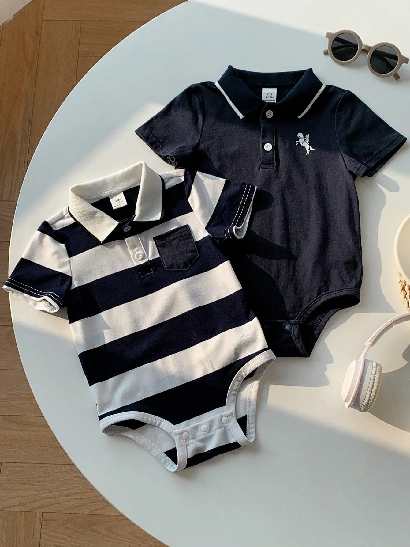 Baby Boys Polo Stripe Bodysuit Set - Midnight