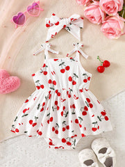 Baby Girls Cherry Print Ruffle Romper Dress Set - Isabelline