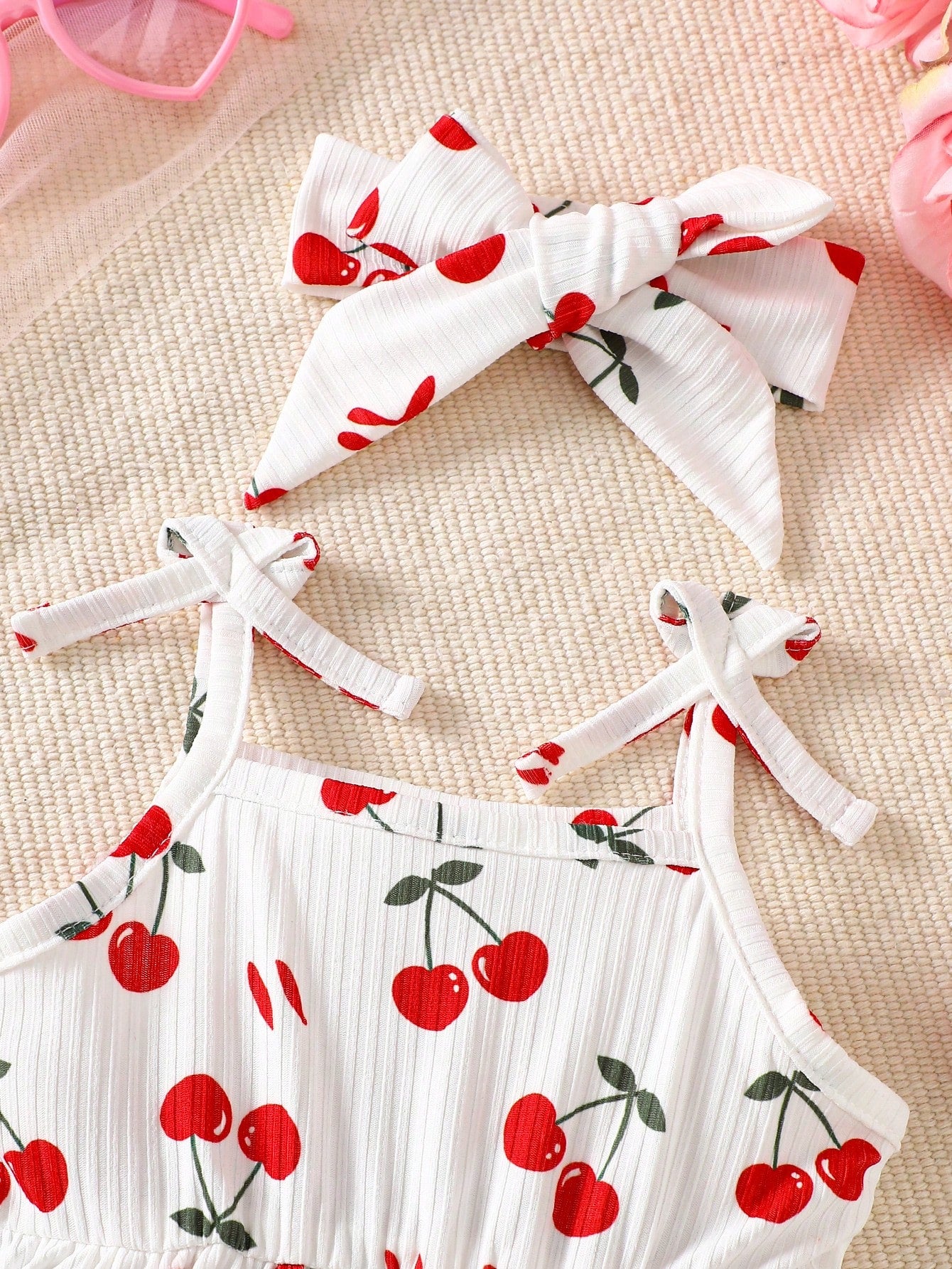 Baby Girls Cherry Print Ruffle Romper Dress Set - Isabelline