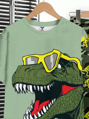 2pcs Big Boys Dinosaur Graffiti Tee & Pants Set - Sage Green
