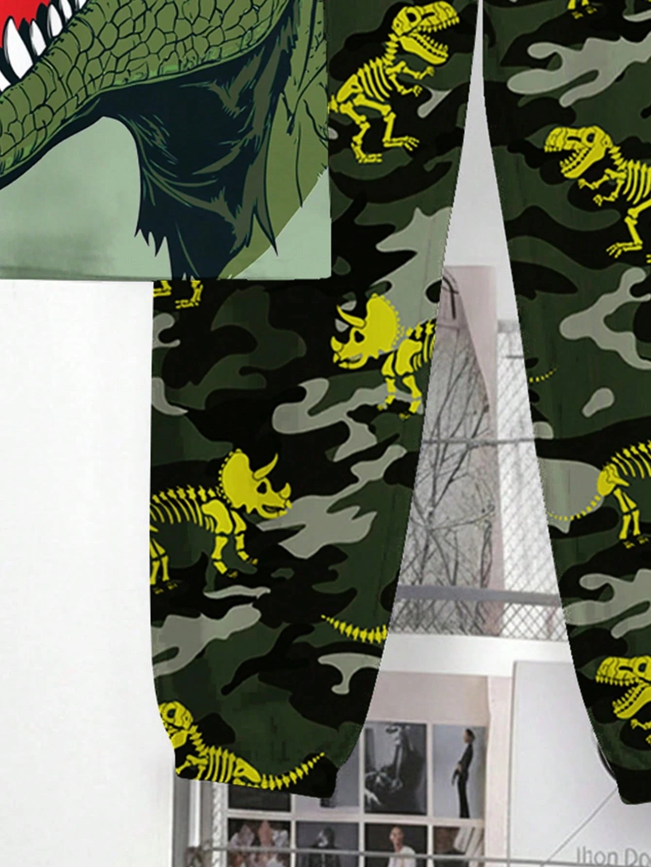 2pcs Big Boys Dinosaur Graffiti Tee & Pants Set - Sage Green