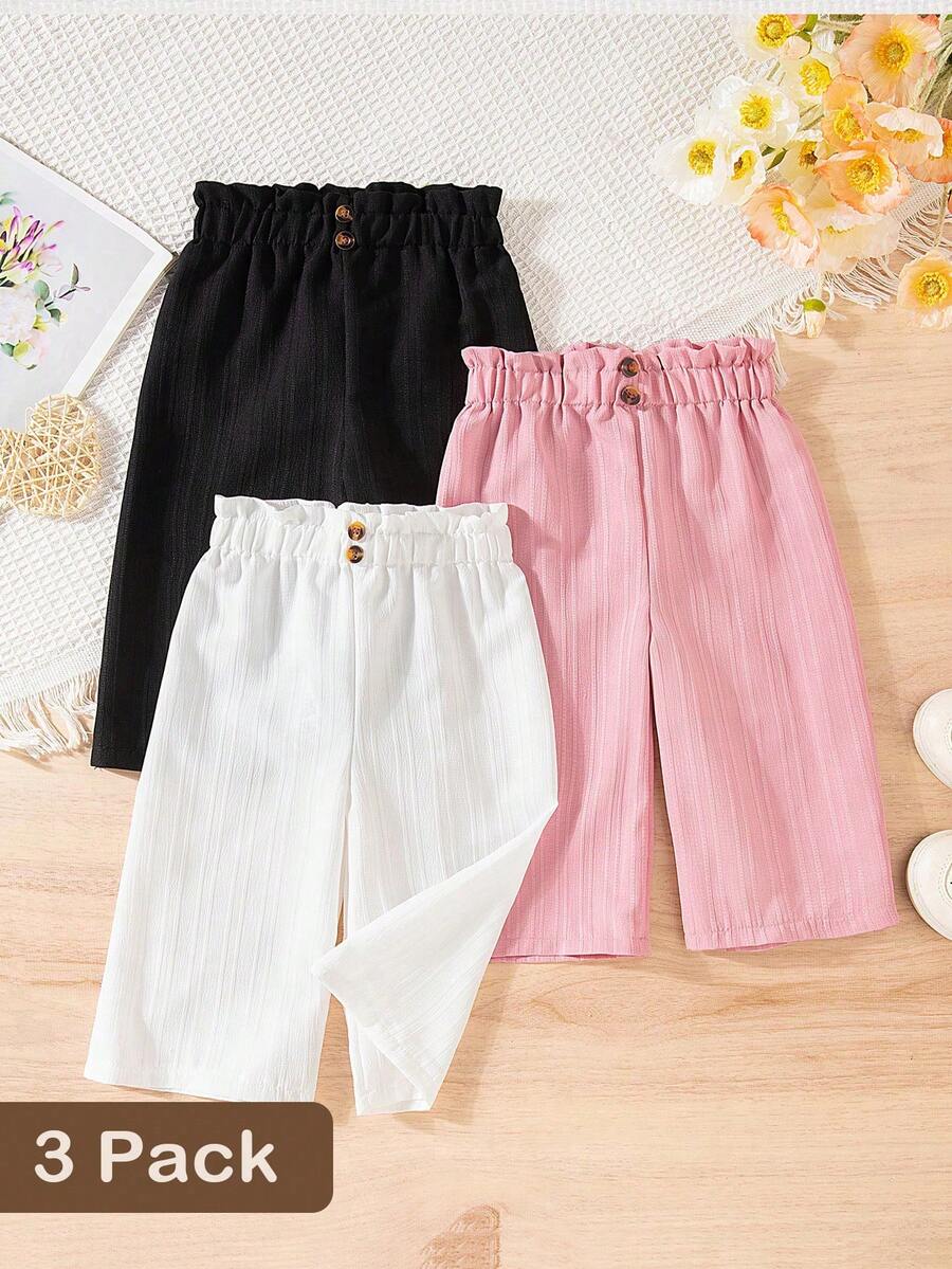 3pcs Girls Paper-Bag Waist Wide-Leg Pants Set - Blush | 21 Century ...