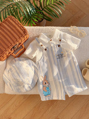 2pcs Boys Easter Bunny Striped Dungaree Shorts & Hat Set - Ivory | ...