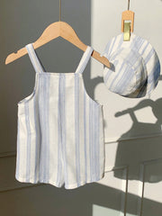 2pcs Boys Easter Bunny Striped Dungaree Shorts & Hat Set - Ivory | ...